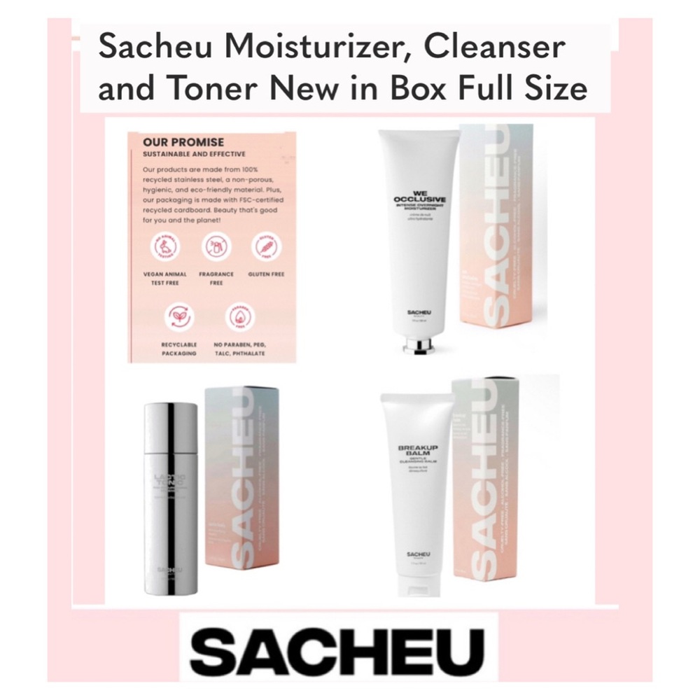 Sacheu Moisturizer, Cleanser and Toner NEW in Box FULL SIZE